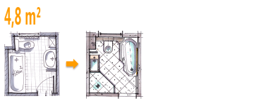 Badplanung Beispiel 4,8 qm Wannenbad bekommt zusätzlich eine Dusche